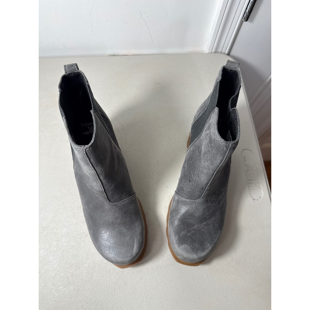 Sorel Joan of Arctic Wedge II Chelsea Boots Grey Waterproof Leather Womens Sz 8